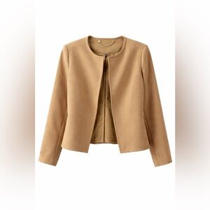 Chicos blazer camel jacket minimalist structured open front effortless everyday
